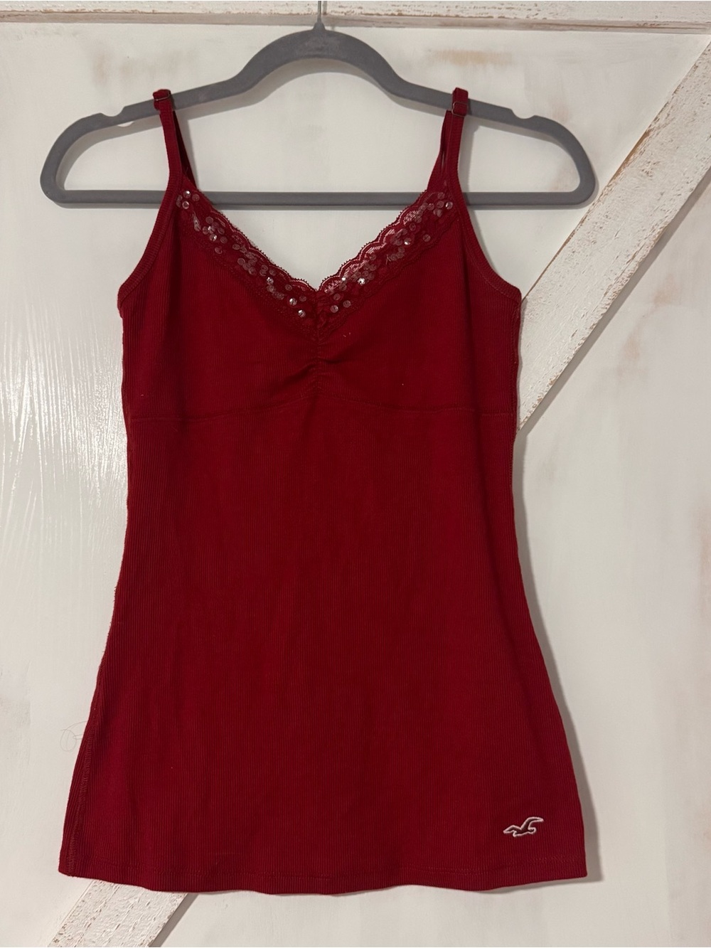 Hollister Burgundy Lace-Trim Ribbed Camisole